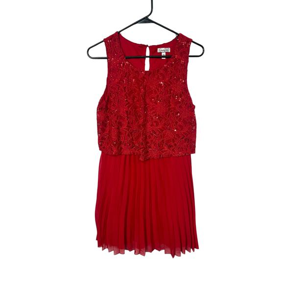 Red Lace Sequin Mini Dress XL Holiday Glam Party Cocktail Romantic Chic - Picture 1 of 9